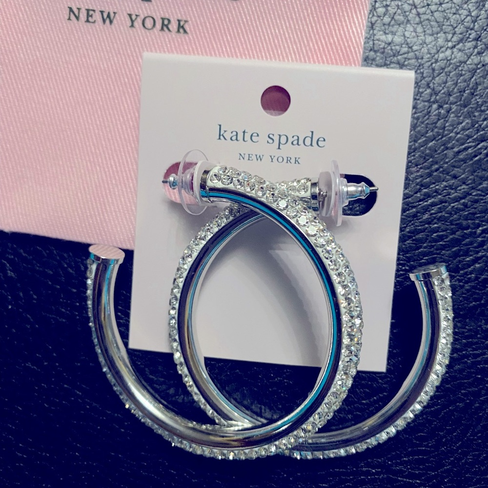 KATE SPADE • Silver Razzle Dazzle Hoop Crystal Earrings